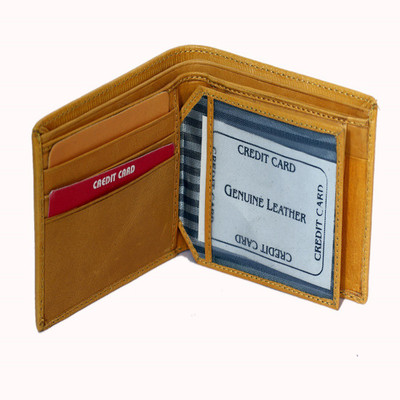 madley Men Tan Genuine Leather Wallet(6 Card Slots)