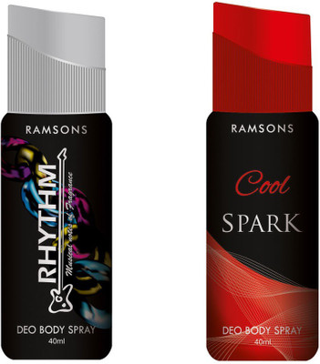 RAMSONS Deo Rhythm Black and Cool Spark 40ML + 40ML 2 Pcs Deodorant Spray - For Men & Women(80 ml, Pack of 2)