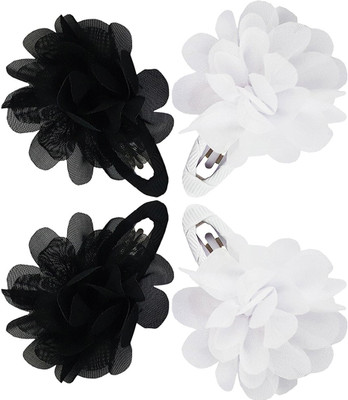 

Mehrunnisa Set Of 4 Flower Hair Clips For Girls Rubber Band(Black, White)