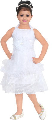 

GECS Girls Midi/Knee Length Casual Dress(White, Sleeveless