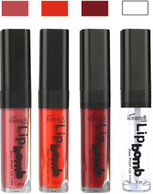 Bonjour Paris Matte Lipstick(Nute-Fire Orange-Mauve-Top Coat)