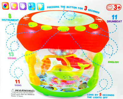 

HALO NATION Childrens Music Flash - Battery Operated Drum with Rotating Lamp Light with Musical Instrument Sounds(Multicolor)