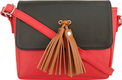 

Toteteca Bag Works Women Casual Red, Black PU Sling Bag, Black;red