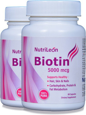 

NutriLeon Biotin for Hair, Skin and Nails 5000 mcg 60 capsules (Pack of 2)(60 No)