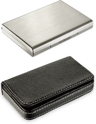 billionBAG High Quality | Combo of 2 | Steel Plain Aluminium Silver ATM And Full Black Soft ATM Card Holder 6 Card Holder(Set of 2, Silver)