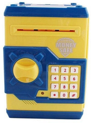 

Smilemakers Coins and Bills bank Safe with secret password Coin Bank(Yellow, Blue)