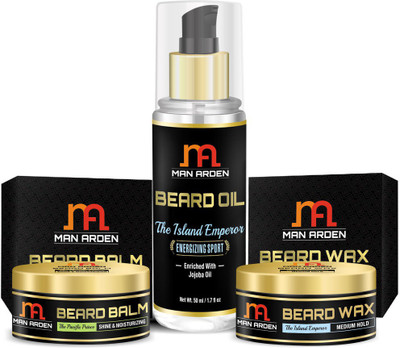 

Man Arden Beard Oil + Beard Wax (Island Emperor) + Beard Balm (Pacific Prince)(Set of 3)