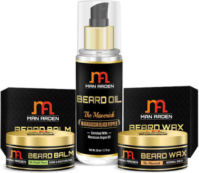 

Man Arden Beard Oil (Maverick) + Beard Balm (Pacific Prince) + Beard Wax (Maverick)(Set of 3)