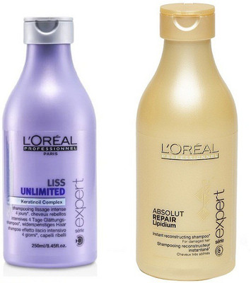 

L'Oreal Paris Liss unlimited (250ml) & loreal professionel absolute repair(250ml)Shampoo(Set of 2)