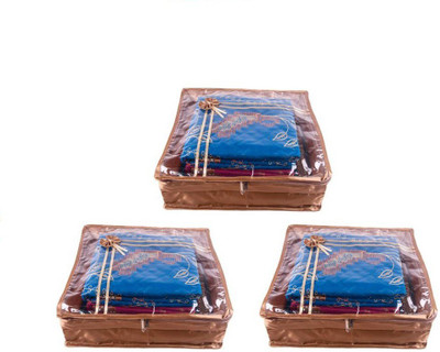 

Addyz Transparent Pack of 3 Pcs Large Satin Saree Salwar Suit Kamiz Cover Storage Bag(Golden)