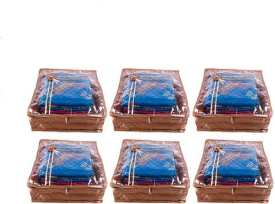 

Addyz Transparent Pack of 6 Pcs Large Satin Saree Salwar Suit Kamiz Cover Storage Bag(Golden)