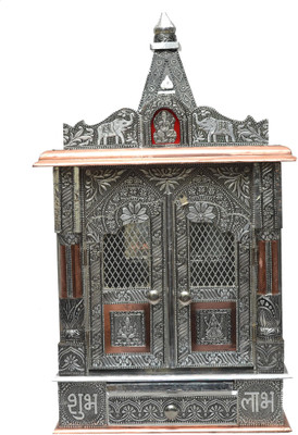 

Pavitra Ghar 18" x 9" x 27" Door With Ghummat Aluminium - Copper Oxidize Carving Temple Wooden, Aluminium, Copper Home Temple(Height: 47 cm)