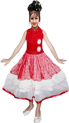 

AD & AV Girls Midi/Knee Length Party Dress(Red, Sleeveless, White & red