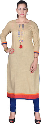 mokshi Women Solid Straight Kurta(Beige) mokshi Women Solid Straight Kurta(Beige)