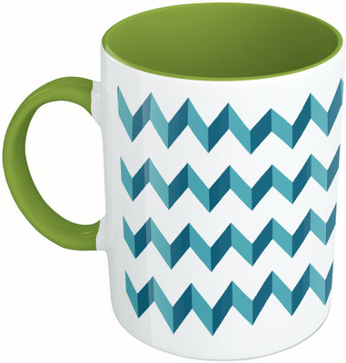 

MiiCreations Printed Two Tone Green And White Zig Zag Pattern Ceramic Mug(325 ml), Multicolor