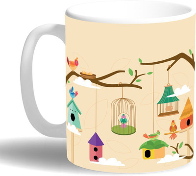 

PRINT OPERA Birds City Ceramic Mug(330 ml), Multicolor