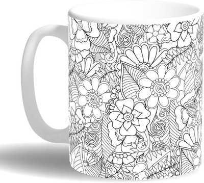 

PRINT OPERA Without Color Flowers Ceramic Mug(330 ml), Multicolor