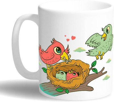 

PRINT OPERA Bird Family Ceramic Mug(330 ml), Multicolor