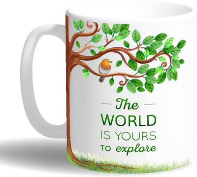 

PRINT OPERA The World is Yours To Explore Ceramic Mug(330 ml), Multicolor