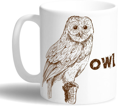 

PRINT OPERA Owl Drawing Ceramic Mug(330 ml), Multicolor