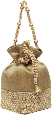 

Bagaholics Ethnic Silk Potli Batwa Potli(Brown, Gold)