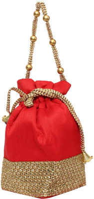 

Bagaholics Ethnic Silk Potli Batwa Potli(Red, Gold), Gold;red