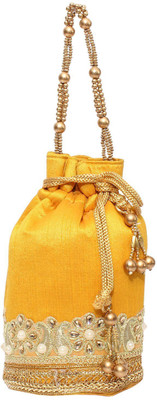 

Bagaholics Ethnic Silk Potli Batwa Potli(Yellow, Gold), Gold;yellow