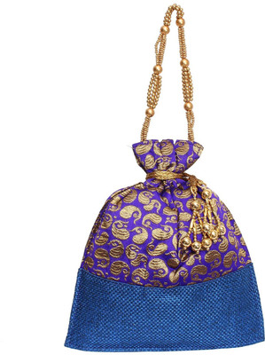 

Bagaholics Ethnic Jute Potli Batwa Potli(Blue, Gold)