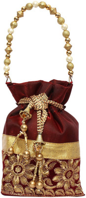 

Bagaholics Ethnic Silk Potli Batwa Potli(Maroon, Gold), Gold;maroon