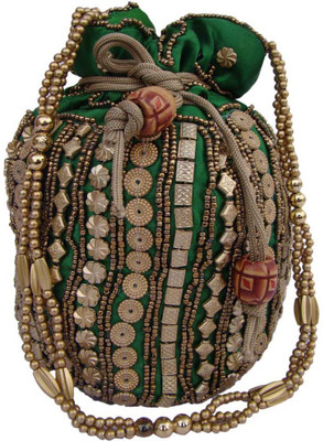 

The Living Craft The Living Craft Chain-Stitch-Style Beaded Satin Potli Potli(Multicolor)
