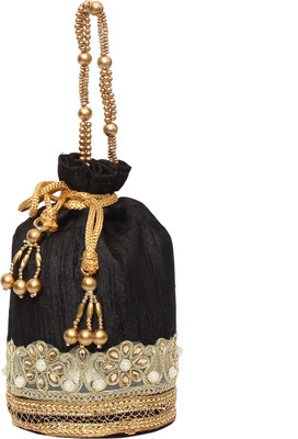 

Bagaholics Ethnic Silk Potli Batwa Potli(Black, Gold)