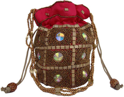 

The Living Craft The Living Craft Beaded Satin Women's Potli with Multi Color Stones Potli(Multicolor)