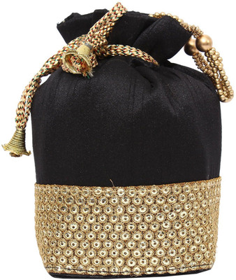 

Bagaholics Ethnic Silk Potli Batwa Potli(Black, Gold)