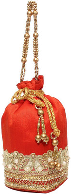 

Bagaholics Ethnic Silk Potli Batwa Potli(Orange, Gold), Gold;orange