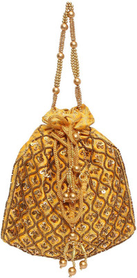 

Bagaholics Ethnic Silk Potli Batwa Potli(Yellow, Gold), Gold;yellow