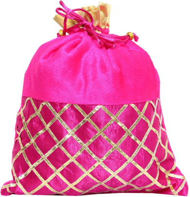 

Bagaholics Ethnic Silk Potli Batwa Potli(Pink, Gold), Gold;pink