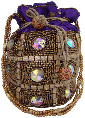 

The Living Craft The Living Craft Beaded Satin Women's Potli with Multi Color Stones Potli(Multicolor)