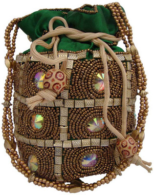 

The Living Craft The Living Craft Beaded Satin Potli with Multi Color Stones Potli(Multicolor)