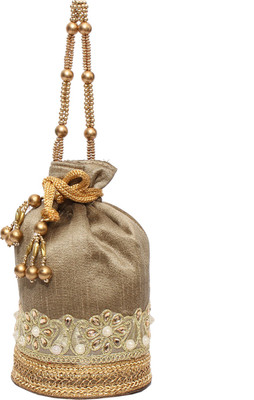 

Bagaholics Ethnic Silk Potli Batwa Potli(Brown, Gold)