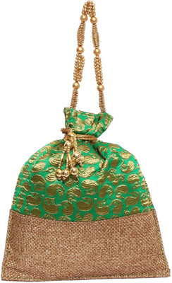 

Bagaholics Ethnic Jute Potli Batwa Potli(Green, Gold), Gold;green
