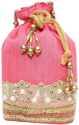 

Bagaholics Ethnic Silk Potli Batwa Potli(Pink, Gold), Gold;pink