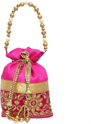 

Bagaholics Ethnic Silk Potli Batwa Potli(Pink, Gold), Gold;pink