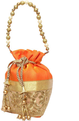 

Bagaholics Ethnic Silk Potli Batwa Potli(Orange, Gold), Gold;orange