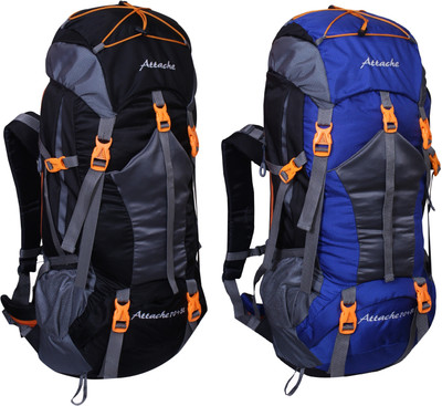 

Attache 1025R Hiking Backpack (Black & Royal Blue) Set of 2 With Rain Cover … Rucksack - 70 L(Multicolor)