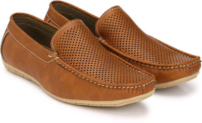

Levanse Laser cut casuals Loafers For Men(Tan, Matte tan
