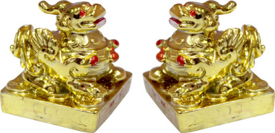 

Vastu Art Vastu / Feng Shui / Golden Pi Yao Set For Good Luck , Wealth And Happiness Decorative Showpiece - 9 cm(Polyresin, Gold)