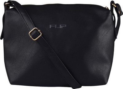 

FLIP Women Casual Black Genuine Leather Sling Bag