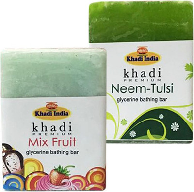 

Kangra Valley Khadi Premium Glycerine Bathing Bar, 125g each (Pack of 2) - Mix Fruit, Neem-Tulsi(250 g, Pack of 2)