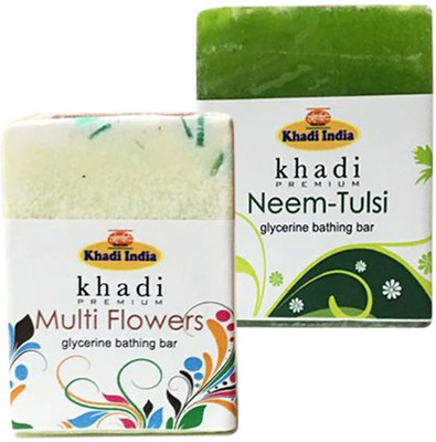 

Kangra Valley Khadi Premium Glycerine Bathing Bar, 125g each (Pack of 2) - Multi Flowers, Neem-Tulsi(250 g, Pack of 2)