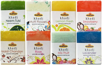 

Kangra Valley Khadi Premium Glycerine Bathing Bar, 125g each (Pack of 8) - Mix Flavours(1000 g, Pack of 8)